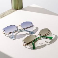 Wholesale Rimless Diamond Cut Edge Retro Sunglasses  Transparent Colorful Marine Piece Sunglasses Vendors
