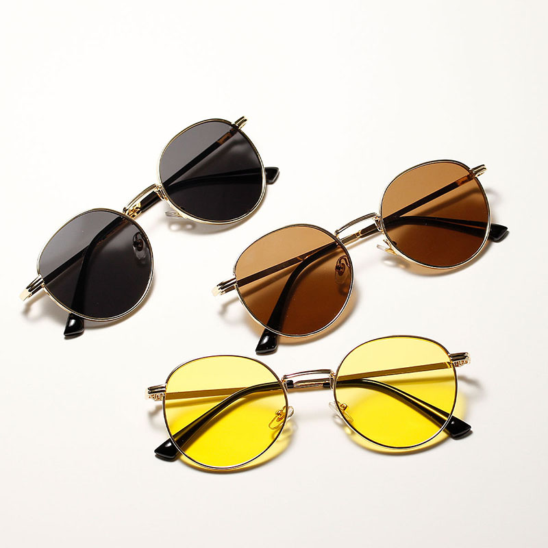 Wholesale Round Metal Retro Sunglasses Marine Transparent Colorful Piece Sunglasses Small Frame Mirror Vendors