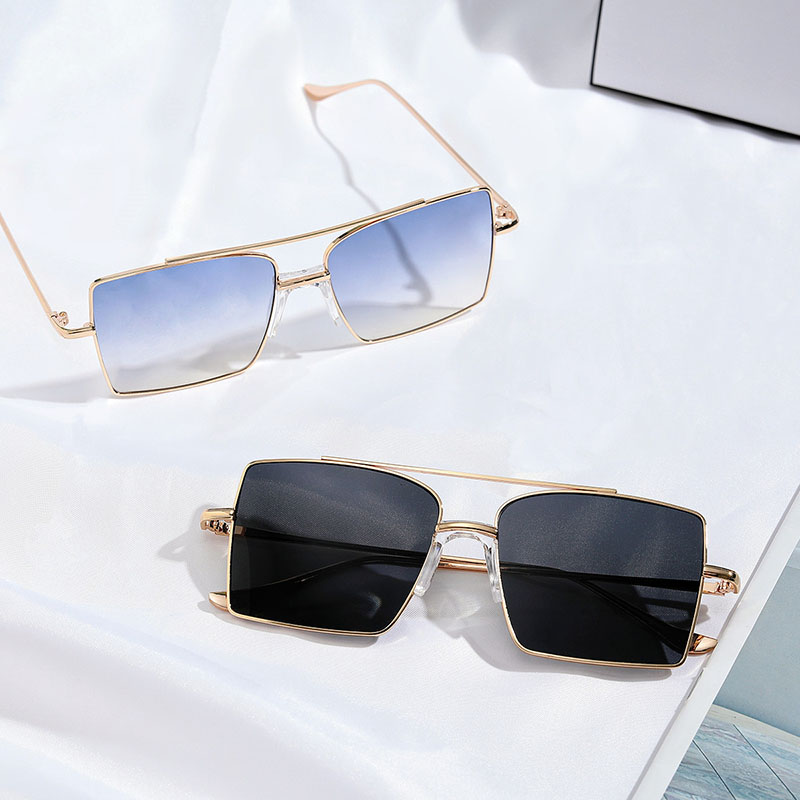 Square Large Frame Double-beam Trendy Autumn Metal Sunglasses Manufacturer