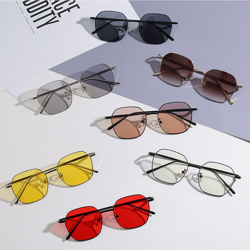 Textured Polygonal Metal Frame Sunglasses Square Retro Sunglasses Distributor