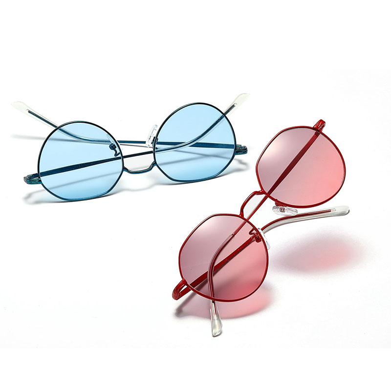Round Metal Small Frame Blue Cool Color Sunglasses Flat Mirror Manufacturer