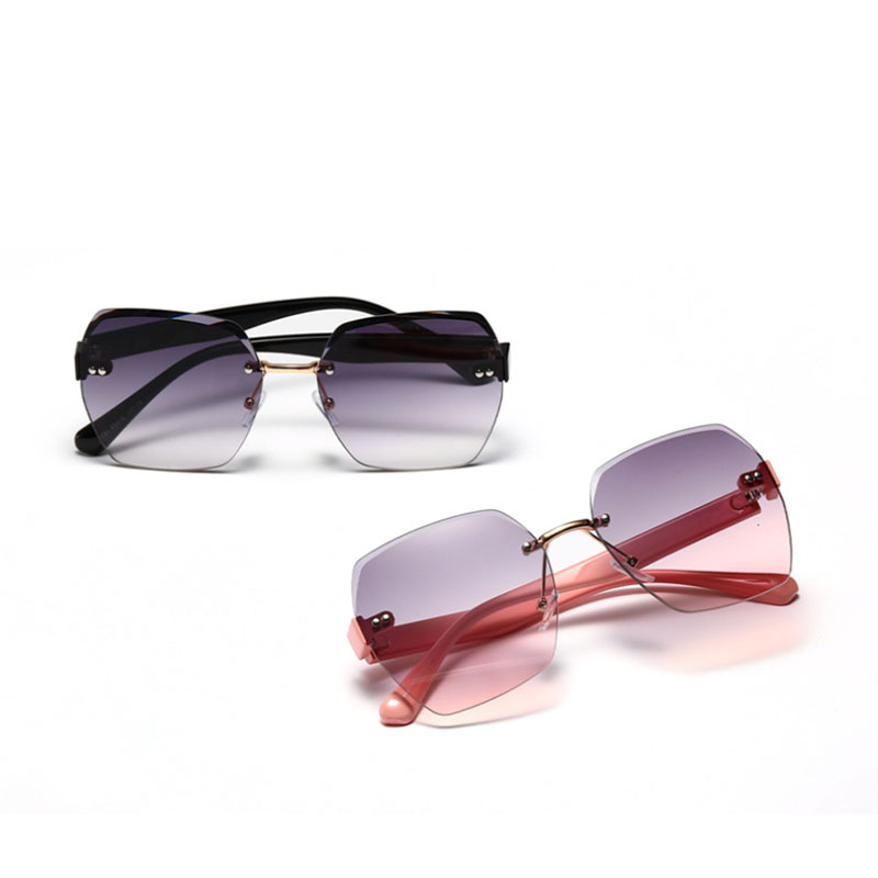 Rimless Polygonal Diamond Sliced Plastic Legs Riveted Sunglasses Sunglasses Manufacturer