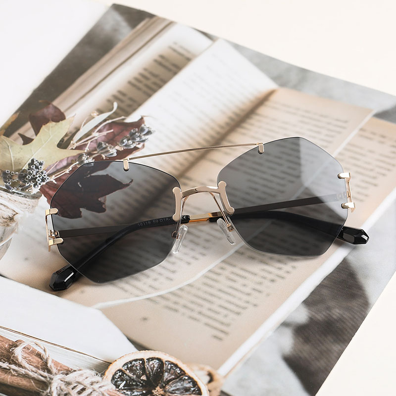 Irregular Rimless Frame Metal Double Beam Colored Sunglasses Manufacturer