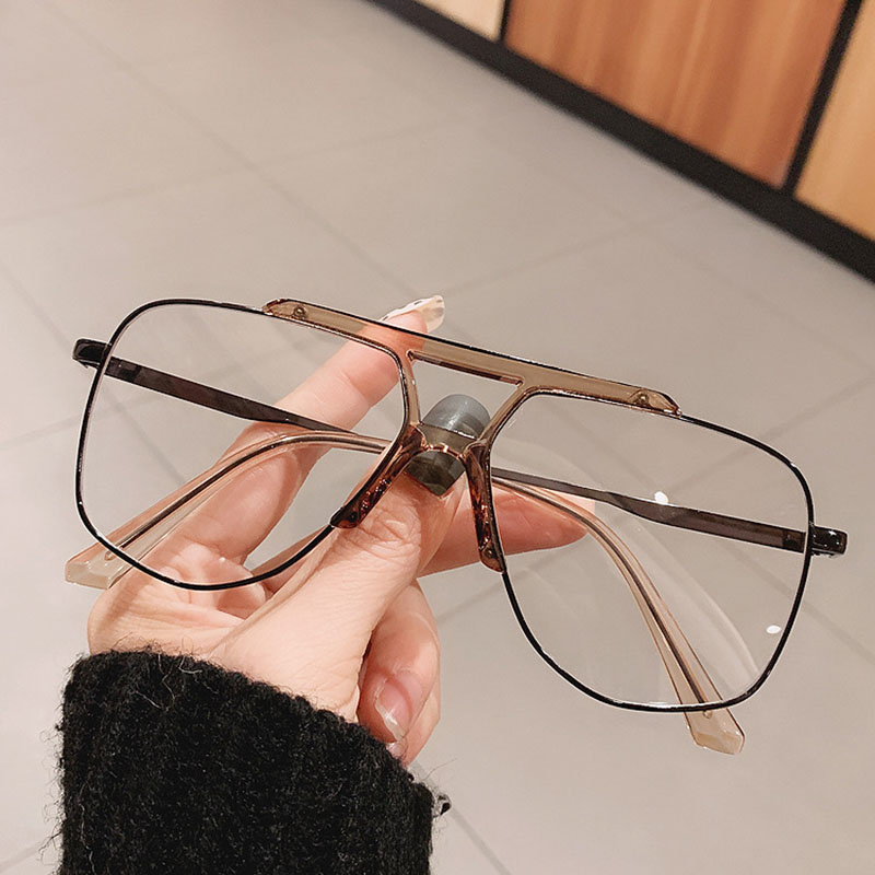 Retro Large Frame Toad Mirror Half Frame Glasses Harajuku Transparent Gray With Nearsighted Gold Wire Edge Glasses Frame Distributor
