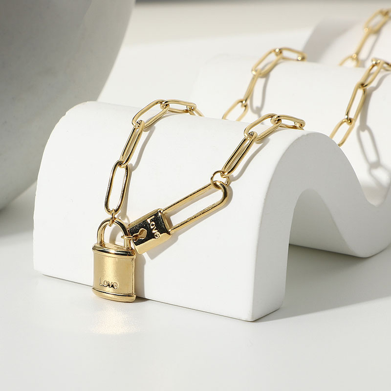Wholesale 14k Gold Paperclip Lock Couple Necklace