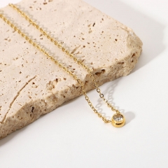 Wholesale Simple Zircon Round Rectangle 18k Gold Stainless Steel Necklace