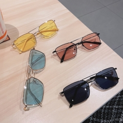 Double Beam Narrow Frame Gold Rim Square Sunglasses Metal Frame Anti-blue Light Flat Mirror Can Be With Myopia Distributor