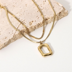 Wholesale 14k Gold Double Hammered Hollow Square Stainless Steel Metal Necklace