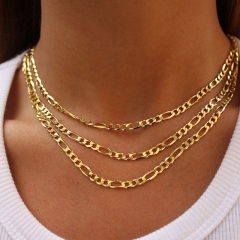 Wholesale Steel Gold Plated Stainless Steel Figaro Chain Necklace