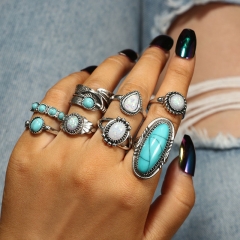 Vintage Leaf Teardrop Turquoise Australian Gemstone Ring Combination Set 8 Pieces Manufacturer