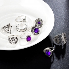 Vintage Teardrop Diamonds Purple Stones Geometric 9-piece Set Ring Manufacturer