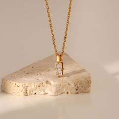 Wholesale 18k Gold Plated Stainless Steel Rectangular White Zircon Pendant Necklace