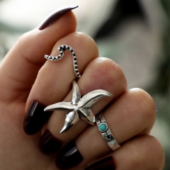 Starfish Pentagram Wave Wave Arrow Turquoise Ring 3 Pieces Set Manufacturer