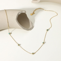 18k Gold Plated Stainless Steel With Turquoise Round Beads Necklace Manufacturer