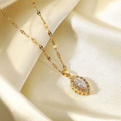 Wholesale 18k Gold Plated Stainless Steel Spindle White Zircon Pendant Necklace