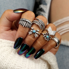 Lotus Flower Feather Leaf Turquoise Ring Set 6pcs Manufacturer