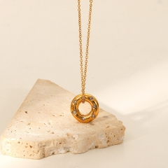 Wholesale Stainless Steel 18k Gold And Zirconia Hollow Circle Pendant Necklace