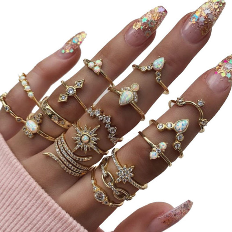 Bohemian Style Ring 17 Pieces Set With Diamonds Set Ring Jewelry Manufacturer