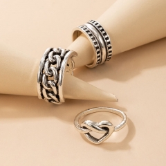 Retro Wind Twist Chain Finger Ring Hollow Love Geometric Heart Ring 3 Pieces Set Manufacturer