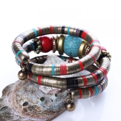Wholesale Beaded Bohemian Ethnic Style Multi-layer Bracelet Snake Bone Shape Turquoise Bracelet Vendors