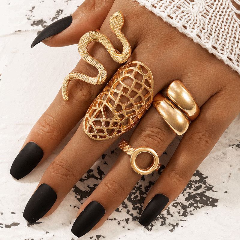 Golden Spiral Geometric Circle Openwork Mesh Finger Ring Snake Ring Set Of 4 Manufacturer