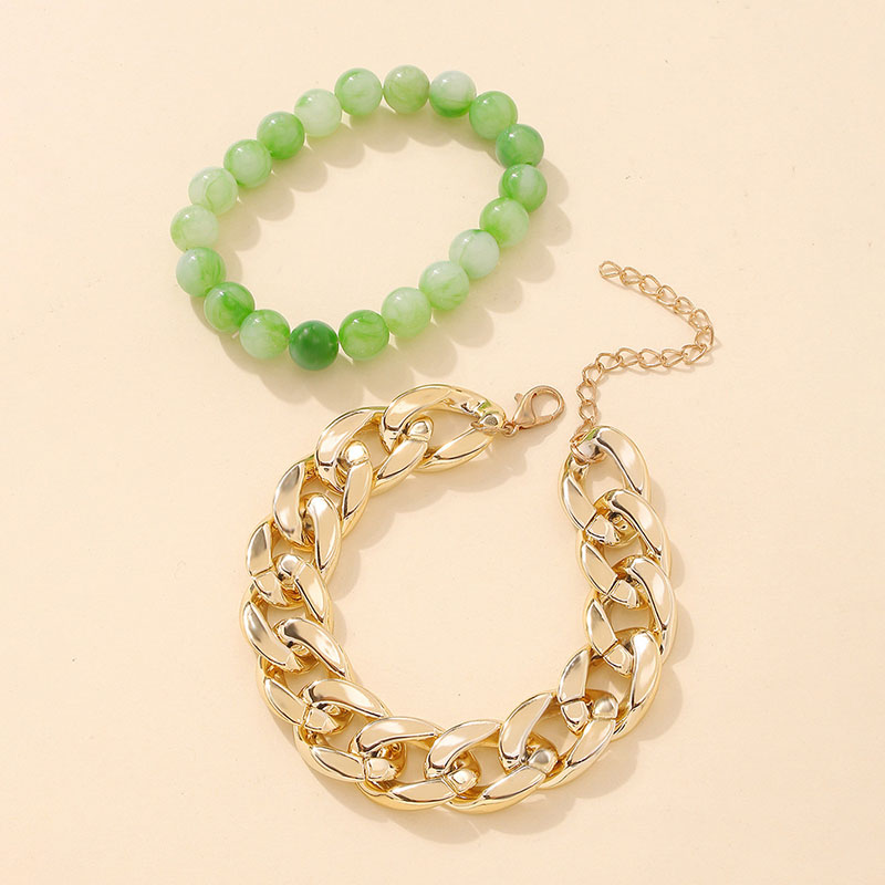 Wholesale Hip-hop Thick Chain Hand Ornaments Female Geometric Beads Simple Double-layer Clash Bracelet Vendors