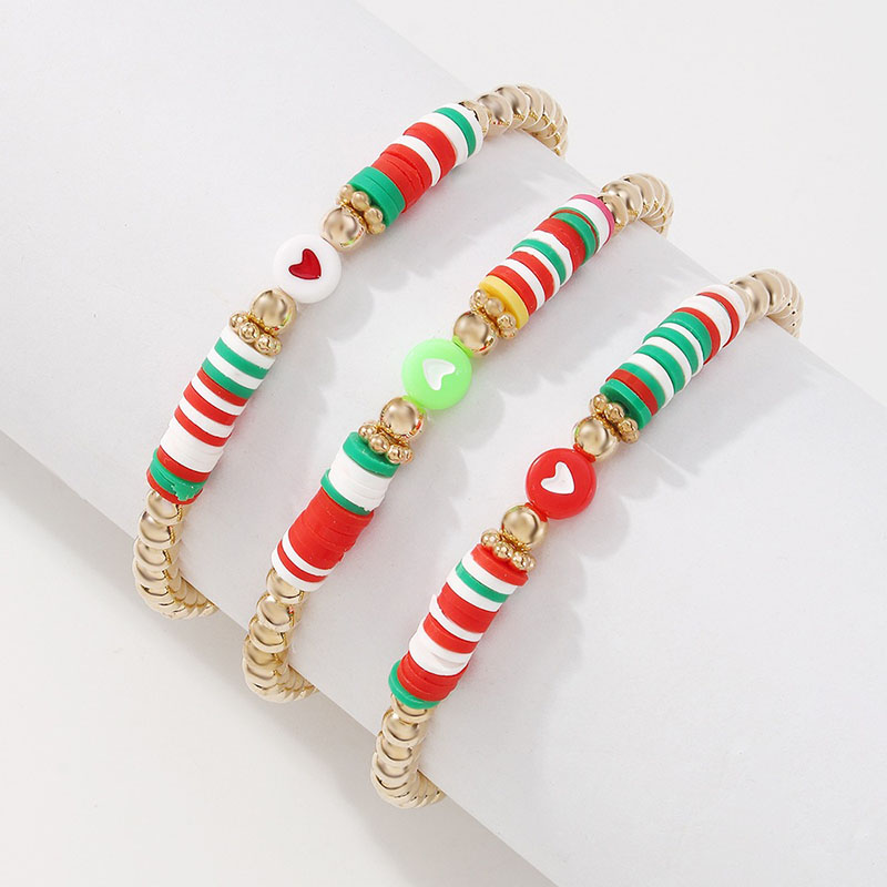 Christmas Colorful Beaded Bracelet Stretch Soft Ceramic Round Beads Fashion Hand Rope Clash Color Simple Hand Ornaments Supplier