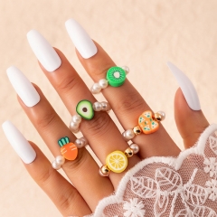 Imitation Pearl Flower Elastic Ring Fruit Beads Candy Color Index Finger Ring Female Manufacturer