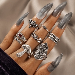 Ethnic Style Mushroom Snake Elephant Silver Seven-piece Ring Set For Women Manufacturer