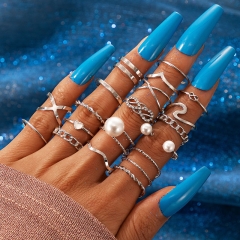 Simple Fashion Pearl Love Open Ring Nineteen Pieces Joint Ring Set Manufacturer