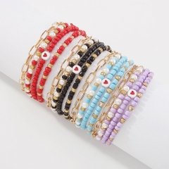 Simple Alloy Chain Bracelet Female Bohemian Wind Beaded Rice Bead Bracelet Four-piece Set Supplier