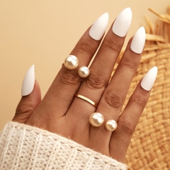 Wholesale Fashion Ol Pearl Open Ring Three Pieces Metal Simple Ring Set Vendors