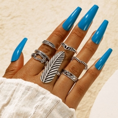 Wholesale Vintage Feather Ring Set Geometric Hollow Ring Six-piece Set Vendors