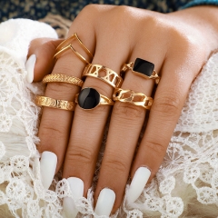 Wholesale Popular Openwork Black Drip Oil Ring Set Vintage V-shaped Ring Set Of Seven Vendors