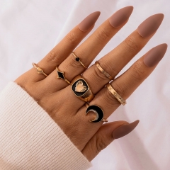 Fashion Vintage Oil Dripping Stars Love Moon Ring 7 Pieces Set Manufacturer