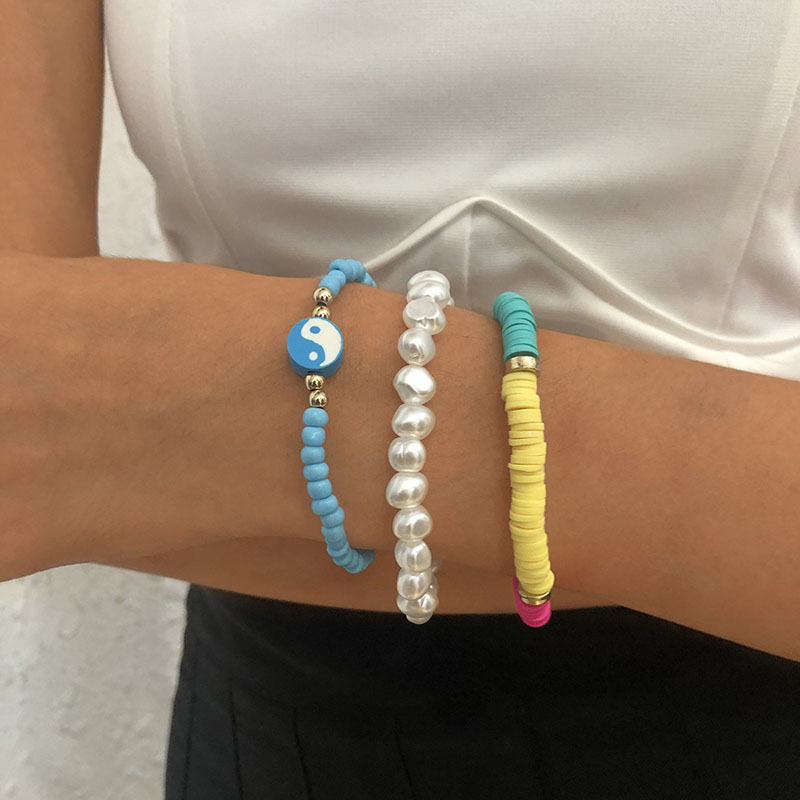 Ethnic Wind Colorful Fashion Bracelets Imitation Pearl Soft Ceramic Taiji Gossip Beads Hand Jewelry Set Female Supplier