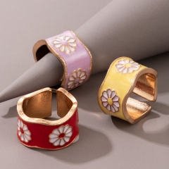 French Cold Wind Drip Oil Open Ring Small Daisy Flower Ring Multi-piece Set Manufacturer