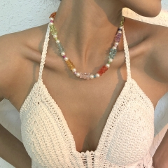 Wholesale Colorful Bear Beads Necklace Personality Fashion Imitation Pearl Geometry Simple Necklace Vendors