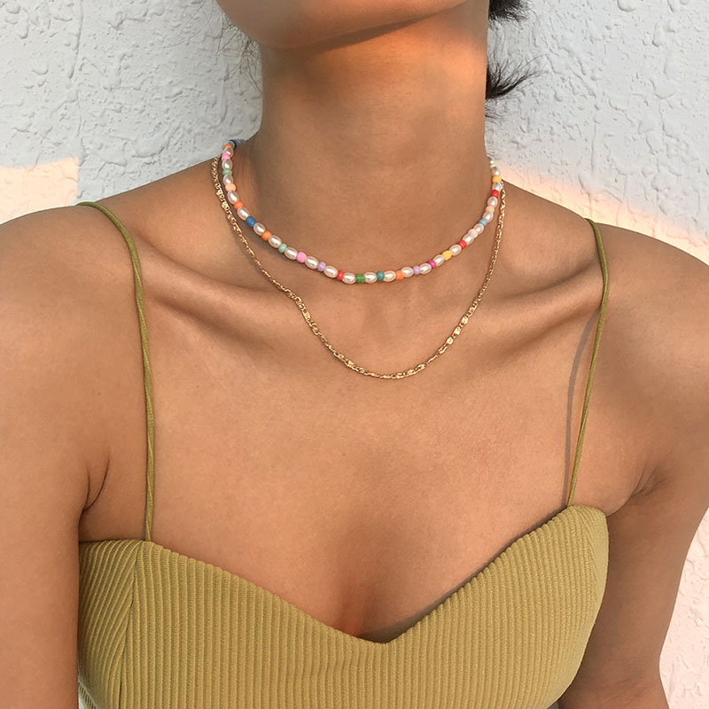 Wholesale Pearl Double Temperament Necklace Simple Beads Ethnic Wind Retro Fashion Necklace Vendors