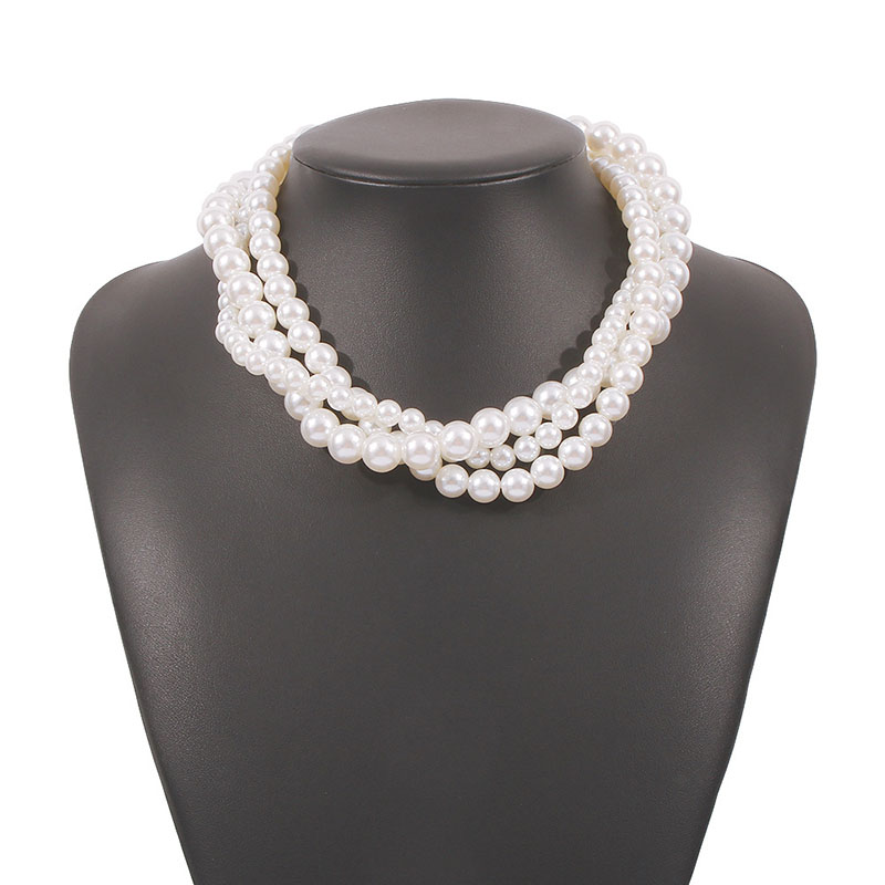 Wholesale Fashion Simple Multi-layer Pearl Necklace Women's Stacked Elegant Temperament Retro Exaggerated Clavicle Chain Vendors