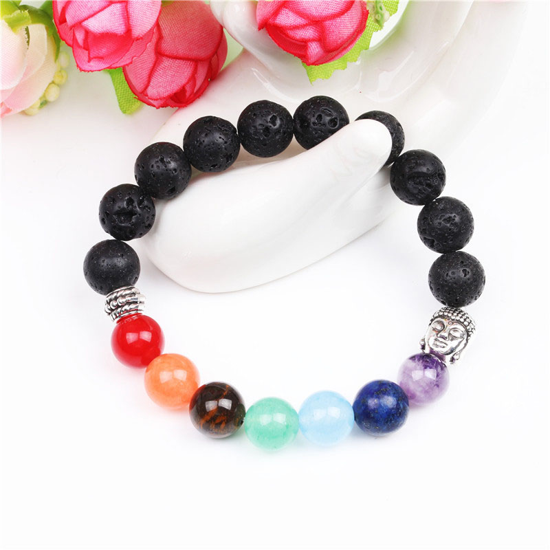 Wholesale 10mm Tiger Eye Buddha Head 7 Colorful Buddha Bead Bracelet Vendors