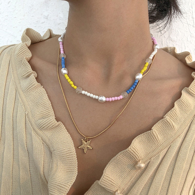 Vintage Style Necklace Imitation Pearl Alloy Necklace Sweet Star-shaped Double-layered Collarbone Chain Supplier