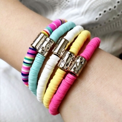 Bohemian Color Handmade Soft Pottery Bracelet Gold Tube Stretch Rope String Jewelry Supplier