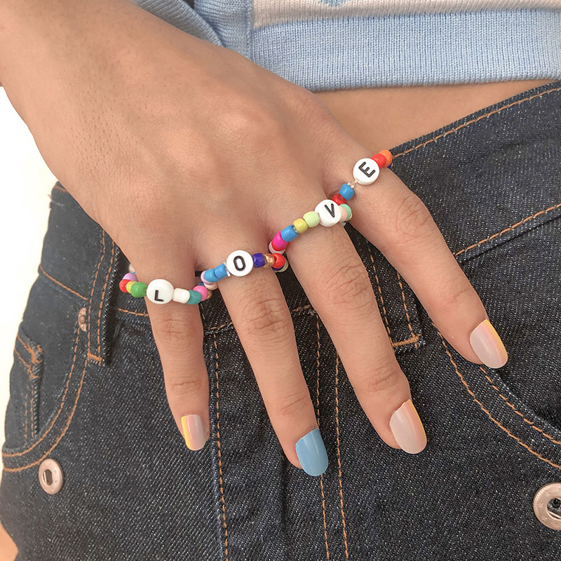Bohemian Ring Letters Love Hand Ornaments Simple Retro Rice Bead Joint Ring Supplier