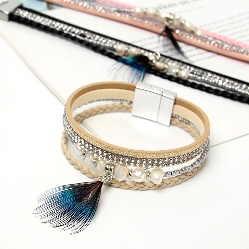 Wholesale Fashion Bohemian Bracelet Multilayer Narrow Edge Pearl Feather Vendors