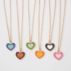 Double-layered Collarbone Necklace Oil Drip Love Rice Beads Flower Candy Color Geometric Creative Supplier