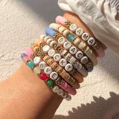 Beach  Letters Soft Ceramic Bracelet Female Handmade Design Geometric Gold Stretch Bracelet Supplier