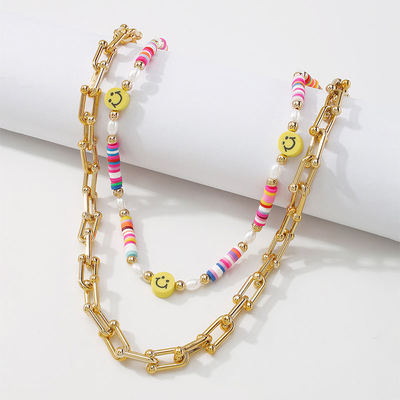 Geometric Color Necklace U-shaped Chain Smiley Face Soft Pottery Necklace Creative Hollow Supplier