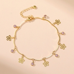Wholesale Pink Zircon Anklet With Copper Plated 18k Real Gold Flowers Vendors