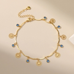 Wholesale Anklet Copper Plated 18k Real Gold Zirconia Small Flower Extension Chain Vendors